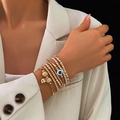 Mehrlagiges goldenes Perlenarmband-Set mit blauem Auge-Symbol und Herzanhänger - Gold Böser Blick Herz Stern Armband Set (HS1700-1)