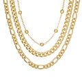 Ensemble de colliers dorés multicouches avec mailles Figaro, gourmette et billes en métal - Collection Collier Multicouche (HS1681-1) / Or
