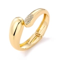 Elegant gold-plated geometric wave cuff bracelet with pavé rhinestones and spring hinge - Wide Pave Rhinestone Style (HS1755)