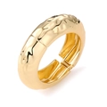 Irregular wide gold alloy bangle with textured hammered surface and hinge closure - Embossed Wave Wide Style (HS1750)