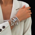 Achtteiliges silbernes Perlenarmband-Set im Boho-Stil mit Evil Eye und Herzanhänger - Silber Multi-Anhänger Böser Blick Armband Set (HS1700-7)