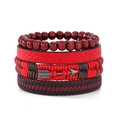 Men's 4-piece multilayer red and black braided leather bracelet set with Cupid arrow charm - Vintage Punk Red Black Arrow Style (HS1759-6)