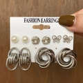 Lot de cinq paires de boucles d'oreilles argentées avec perles et papillons - Ensemble de 5 Paires Papillon Perles Artificielles Argent (HS529-1)