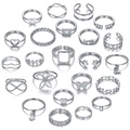 22-piece silver alloy fashion ring set featuring butterfly, heart and star designs - Butterfly and Heart Pattern Ring Collection (HS1679-7) / Silver
