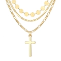 Ensemble de colliers dorés à trois rangs avec sequins, chaîne Figaro et pendentif croix - Style Collier Multicouche Croix (HS1681-2) / Or