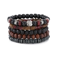 Men's retro handmade beaded bracelet set featuring mixed wood beads and metal totem charm - Ethnic Cross Star Wood Beads Style (HS1759-9)