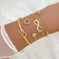 Vierteiliges goldenes Armbandset mit Unendlichkeitssymbol und Herzanhängern - Gold Stil 5 (HS1667-5)