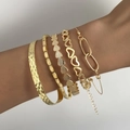 Fünfteiliges goldfarbenes Armband-Set mit Herzanhängern und Perlenketten im Lagenlook - Gold Stil 11 (HS1667-11)