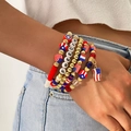 Set di 5 braccialetti USA Giorno dell'Indipendenza con perline bandiera e charm Freedom - Stile Piastrina Bandiera (HS1651-7)