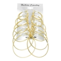 Set of 6 pairs of gold-plated hoop earrings in various sizes on a display card - Gold Minimalist Smooth Style (HS1732-4)