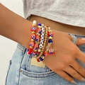 Set di bracciali multistrato Freedom con colori bandiera USA e ciondoli a cuore - Stile Cilindro (HS1651-9)