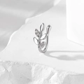 Silver leaf shaped non-pierced U-shaped nose clip with sparkling inlaid zircons - Silver Leaf (HS1660-7)
