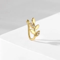 U-shaped gold leaf nose cuff with sparkling cubic zirconia crystals for non-pierced wear - Gold Leaf (HS1660-8)