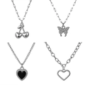 Set di gioielli in argento con ciondoli a ciliegia, farfalla e cuore con cristalli lucidi - Set di 4 Collane (HS1712-1)