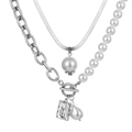 Set di collane d'argento a strati con catena a serpente, perla e ciondolo con angelo - Collana di Perle a Doppio Strato (HS1712-2)