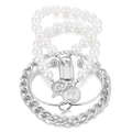 Set di bracciali di perle multistrato argento con ciondoli moneta vintage e lucchetto - Set Bracciale Perla e Moneta (HS1712-4)