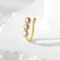 Gold non-piercing U-shaped nose cuff with three iridescent AB crystals and beaded edge - Gold 3-AB Stone (HS1660-12)