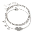 Set bracciale e cavigliera in argento multistrato con ciondolo a farfalla e strass - Set Bracciale Farfalla e Fiocco (HS1712-5)