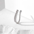 Minimalist U-shaped non-piercing silver nose cuff featuring a row of sparkling white zircons - Silver Row Stone (HS1660-13)