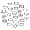 Set di 21 anelli in metallo argentato con perle, strass e motivi celesti assortiti - Set di 21 Anelli (HS1712-6)