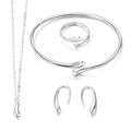 Detailansicht des silbernen Tropfen Schmucksets mit Kette Armband Ring und Ohrringen - 4-teiliges Set (Halskette + Armband + Ring + Ohrringe) (HS1760-2) / Silber