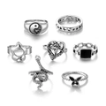 Set di 7 anelli bohémien vintage in argento con motivi di luna stella e serpente - Set di 7 Anelli Vintage (HS1712-8)