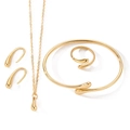 Elegantes 4-teiliges Schmuckset in Gold mit flüssigem Wassertropfen-Anhänger und Armreifen - 4-teiliges Set (Halskette + Armband + Ring + Ohrringe) (HS1760-1) / Gold