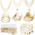 Comprehensive 54-piece gold alloy jewelry set with pearls, zircons, necklaces and rings - Complete Necklace Bracelet Earring And Ring Collection (HS1765-9)