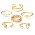 Set di 6 anelli dorati chic con motivi a cuore e catena intrecciata per donna - Stile Set di Sei Anelli Cuore Geometrico (HS1718-8)