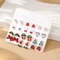 Weihnachts-Ohrstecker-Set mit 9 Paar farbenfrohen Emaille-Rentieren und Glocken - Weihnachtsthema Stil 2 (HS1737-2)