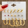 9-pair vintage gold hoop earring set with heart studs and pearl details on display card - 9 Styles Gold Large Hoop Collection (HS1589-3)