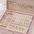 Roze leren sieradendoos met beige fluwelen voering en zilveren sieraden accessoires - Roze Leren Sieradenorganisator (HS1713-5)