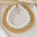 Elegante collar de varias capas con grandes perlas de imitación y cadenas doradas - Estilo Cadena Metálica de Perlas de Capas