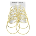Set of 6 pairs of gold-plated hoop earrings with textured spiral design on display card - Gold Twisted Spiral Style (HS1732-2)