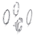 Set of four silver rings with butterfly design and geometric patterns on white background - Butterfly Geometric Ring Set (HS1806-7)
