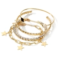 Golden 4-piece bracelet set featuring star charms, zircon studs, and a twist metal bangle - Star Pendant Full Rhinestone Bracelet Open Bangle (HS1765-5)