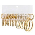 12-pair set of gold-plated fashion earrings featuring various hoops and stud designs - Large Hoop And Twisted Rope Earring Stud Set (HS1765-7)