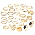 Golden alloy ring set with zircon, pearls, butterfly and snake shapes, 24 pieces - Butterfly Snake Heart Enamel Ring Set (HS1765-8)