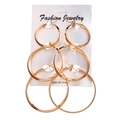 Set of 3 pairs of classic golden hoop earrings in various sizes on display card - Gold Glossy Three-Set (HS1732-11)