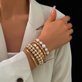 Fünfteiliges stapelbares Perlenarmband-Set mit Goldperlen und weißen Perlen - Gold Kreuz Perlenimitat Armband Set (HS1700-4)