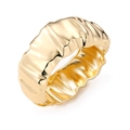 Polished wide gold wavy cuff ring with liquid metal pleated texture for women - Pleated Wave Texture Style (HS1752)