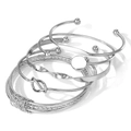 Set di 5 bracciali in metallo argento con texture intrecciata e sfere rotonde - Set di 5 Bracciali Rigidi (HS1712-3)