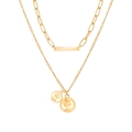 Collier double rang doré avec chaîne trombone et pendentifs pièces gravées et barre - Collier à Étages Pièce (HS1957-3)