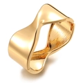 Polished gold wide cuff bracelet featuring a unique twisted liquid metal texture design - Twisted Intertwined Design (HS1754)