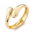 Polished gold-tone water drop hinged cuff bracelet with a glossy liquid metal finish - Overlapping Double Teardrop (HS1756)