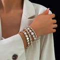 Schickes silbernes Perlenarmband-Set mit Marmorsteinen und Perlen im Lagen-Look - Silber Perle Gepunkteter Stein Armband Set (HS1700-9)