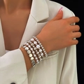 Fünfteiliges silbernes Perlenarmband-Set mit weißen Kunstperlen am Handgelenk - Silber Perle Mehrlagiges Armband Set (HS1700-10)