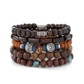 Bohemian multilayer wood bead bracelet set with turquoise accents and tree of life charms - Tree of Life Wood Beaded Style (HS1759-5)
