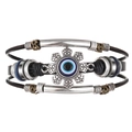 Boheemse meerlaagse lederen armbandset met boze oog-bedel en metalen schedelaccenten - Boze Oog Schedel Stijl (HS1828-2)