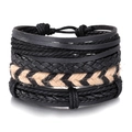 Men's multi-layer woven leather bracelet set with yellow hemp rope and sliding knot - Vintage Black Yellow Hemp Rope Pull Style (HS1759-14)